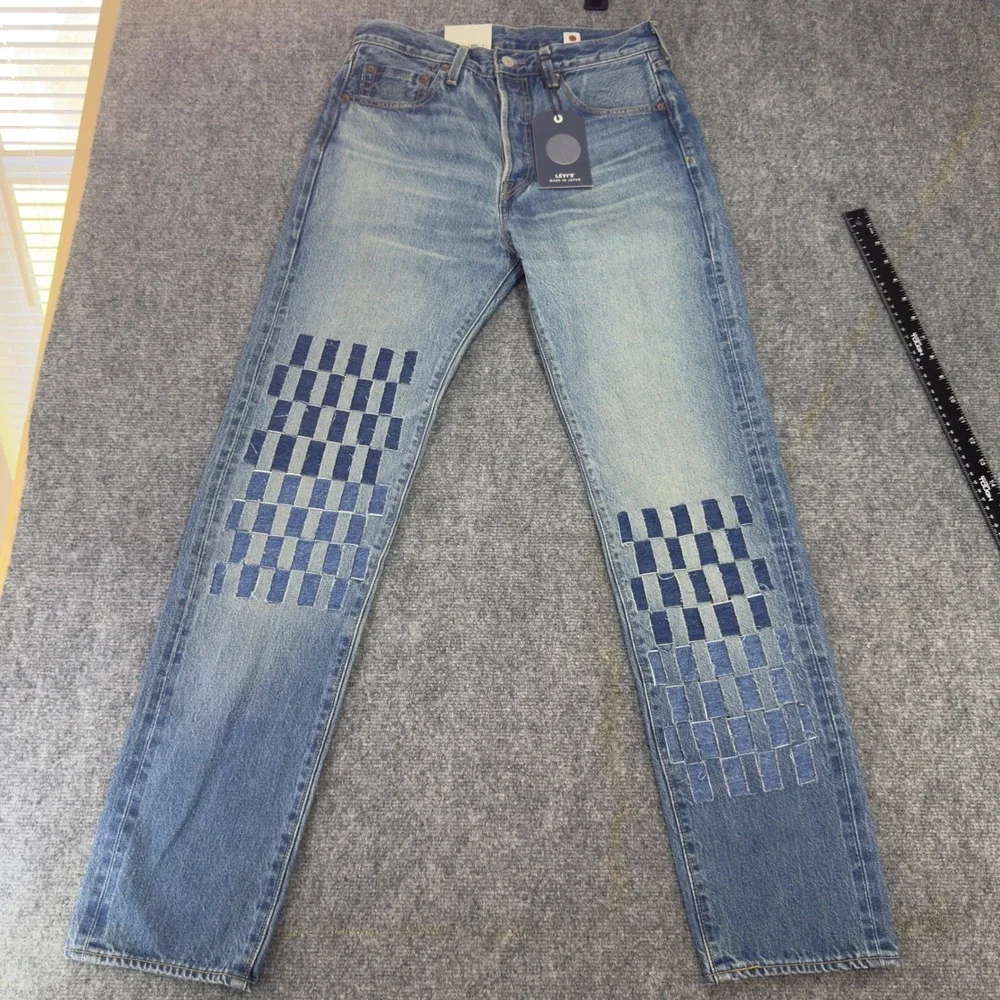 NWT Levis 501 1980s Made in Japan Selvedge Patchwork Jeans Blue Size 29x32